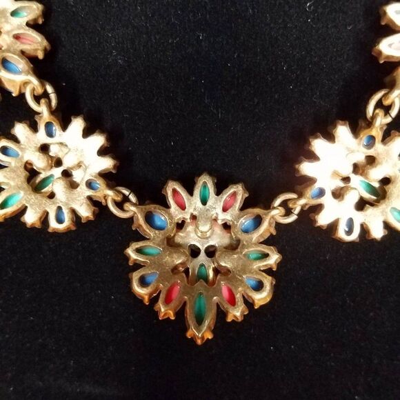J Crew Pink Blue Rhinestone Flower Necklace - Picture 7 of 10